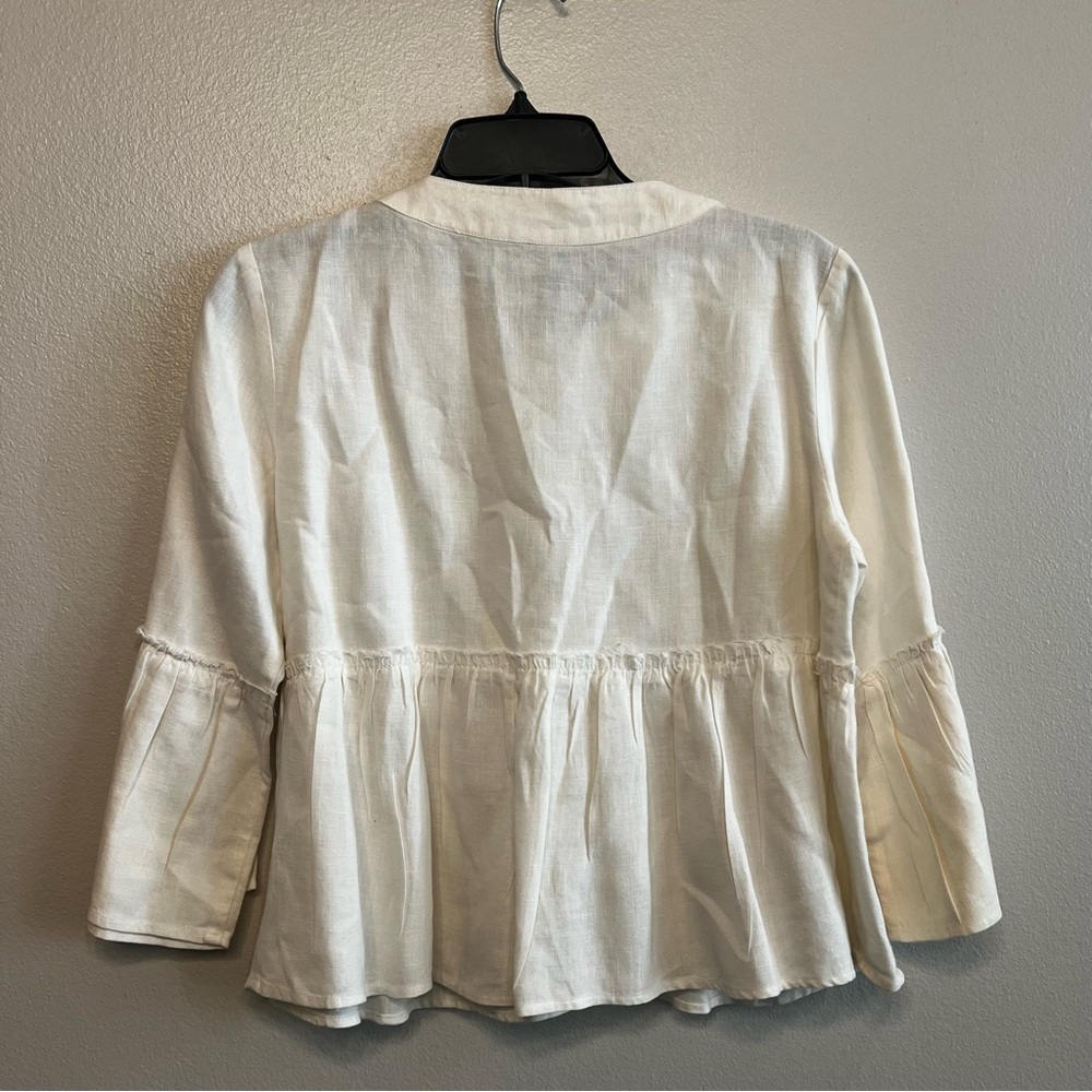 Chic Cream Womens Peplum Ruffle Linen Hook Closure Blouse Size 8 Natural - Picture 7 of 7